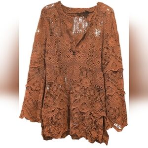 Elegant Crochet Lace Mini Dress in Brown